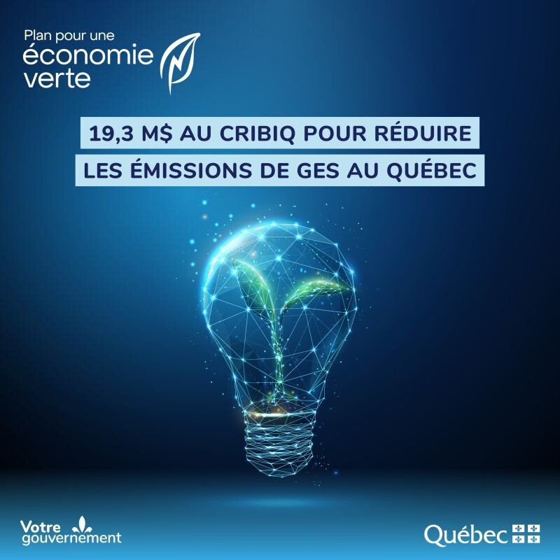 Plan pour une économie verte 2023 – Projets collaboratifs d'innovation pour réduire les émissions de GES : le ministère de l'Économie, de l'Innovation et de l'Énergie du Québec (MEIE) octroie 19,3 M$ au CRIBIQ