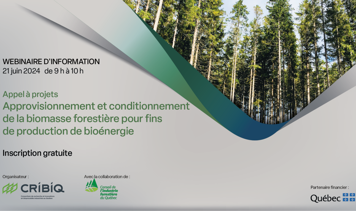Webinaire d'information – Appel à projets sur l'approvisionnement et le conditionnement de la biomasse forestière pour fins de production de bioénergie