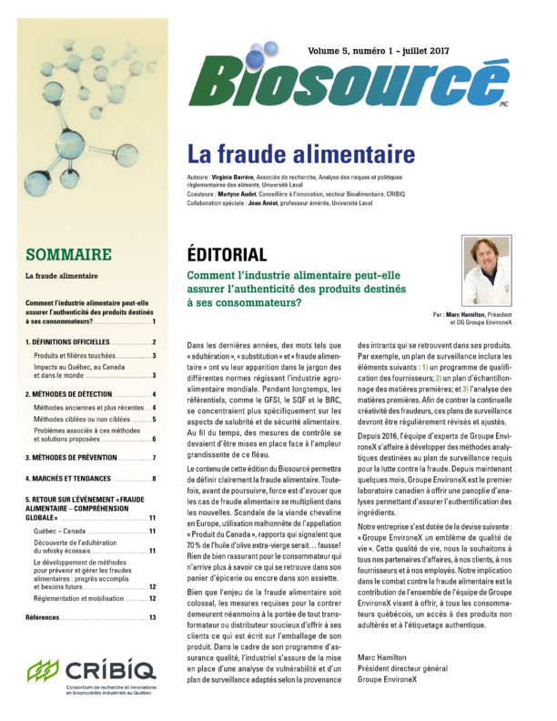 Biosourcé - Volume 5, numéro 1 - Juillet 2017 - La fraude alimentaire